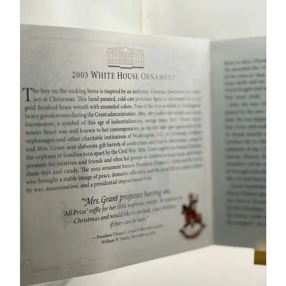 2003 White House Christmas Ornament Ulysses S Grant Rocking Horse Box Booklet